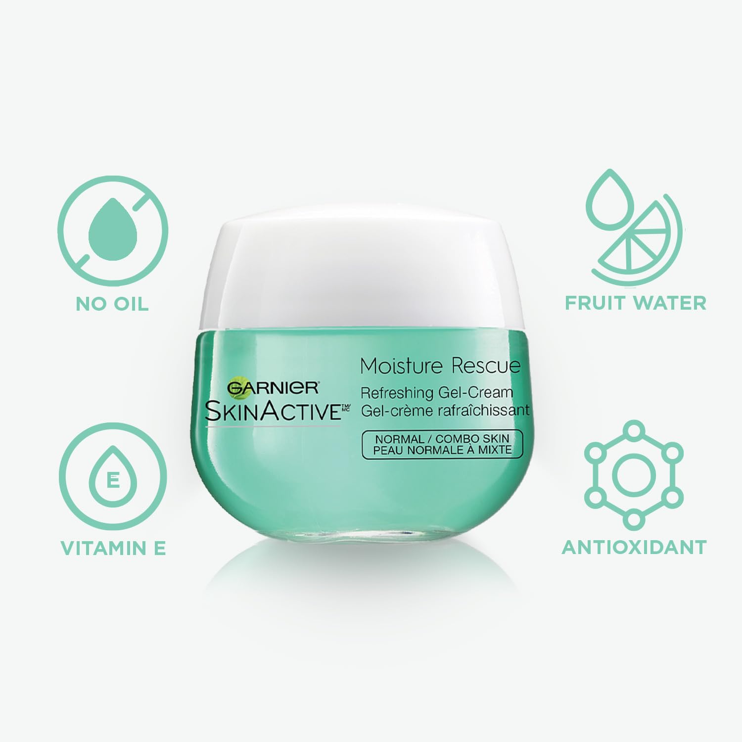 Garnier Moisture Rescue gel-texture application delivers quick-absorbing hydration for smooth skin.