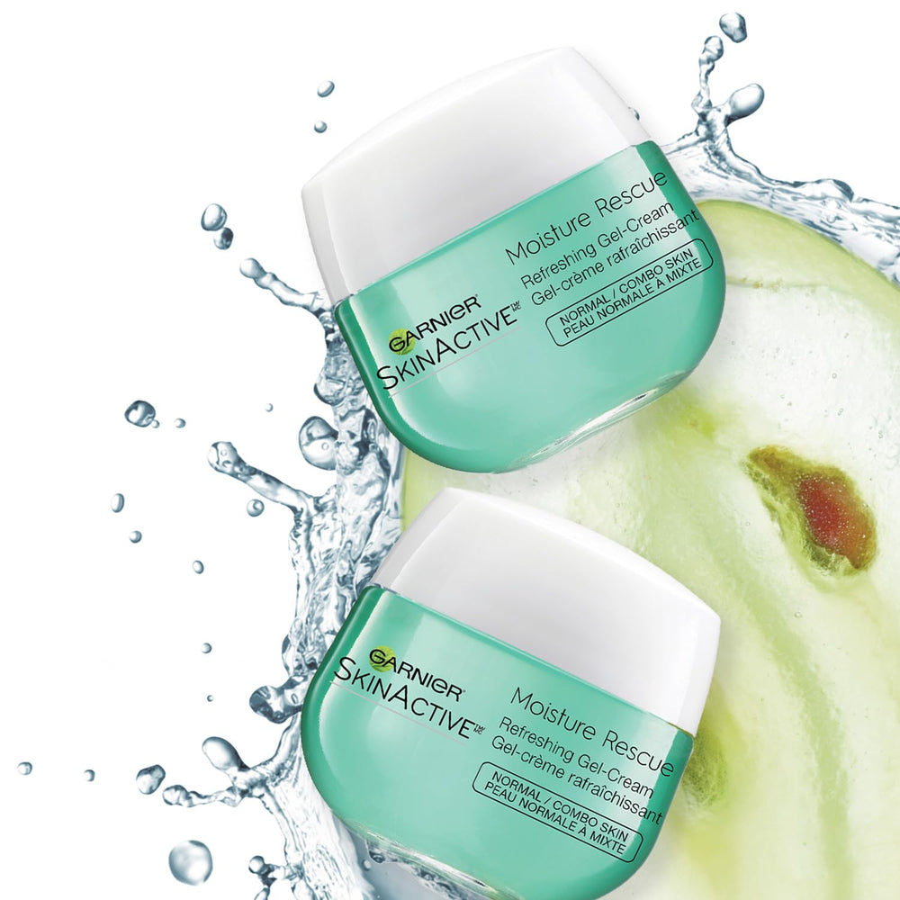 Garnier Moisture Rescue packaging variation shows a compact bottle for on-the-go use.