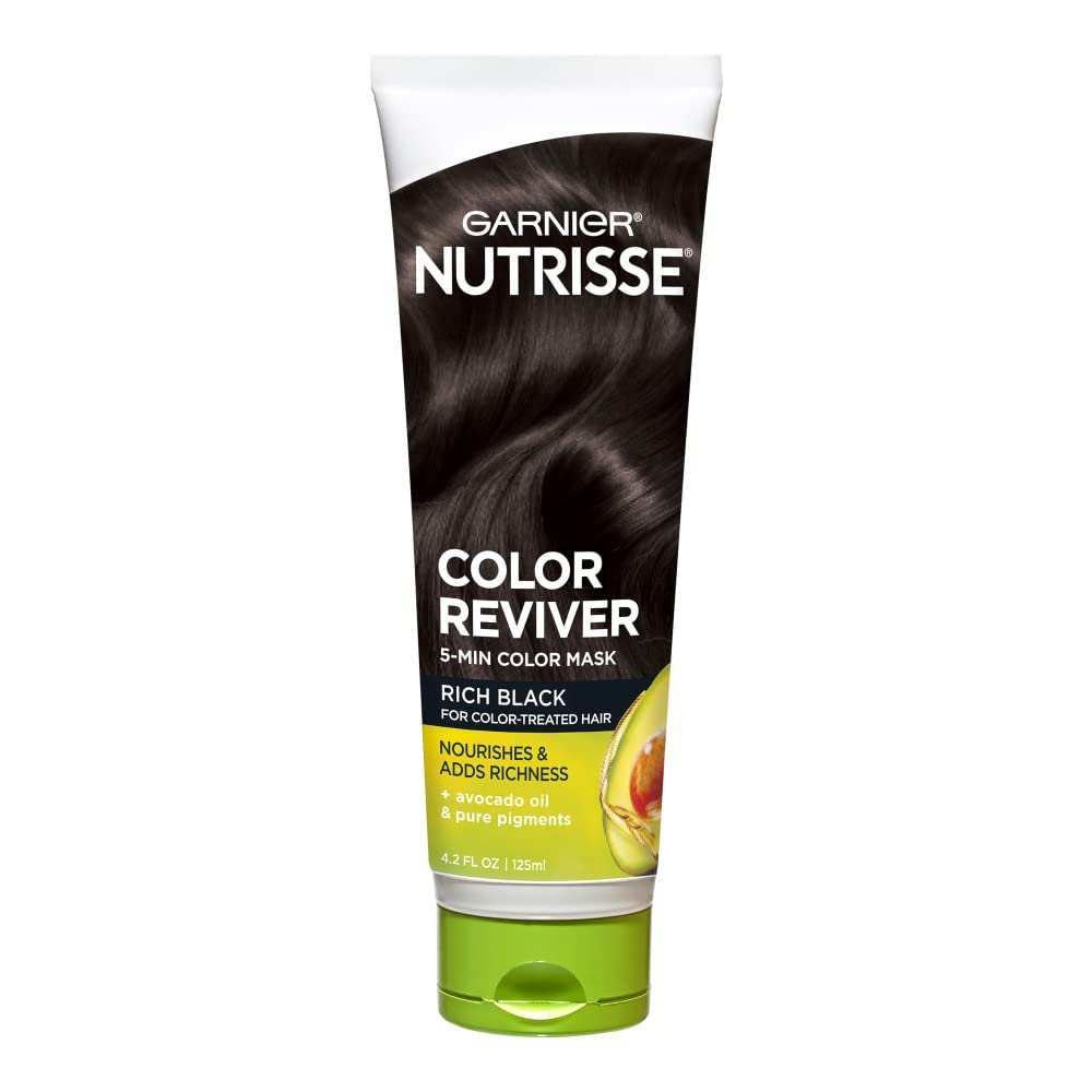 Garnier Nutrisse Color Reviver Rich Black hair mask bottle for vibrant color and nourishment