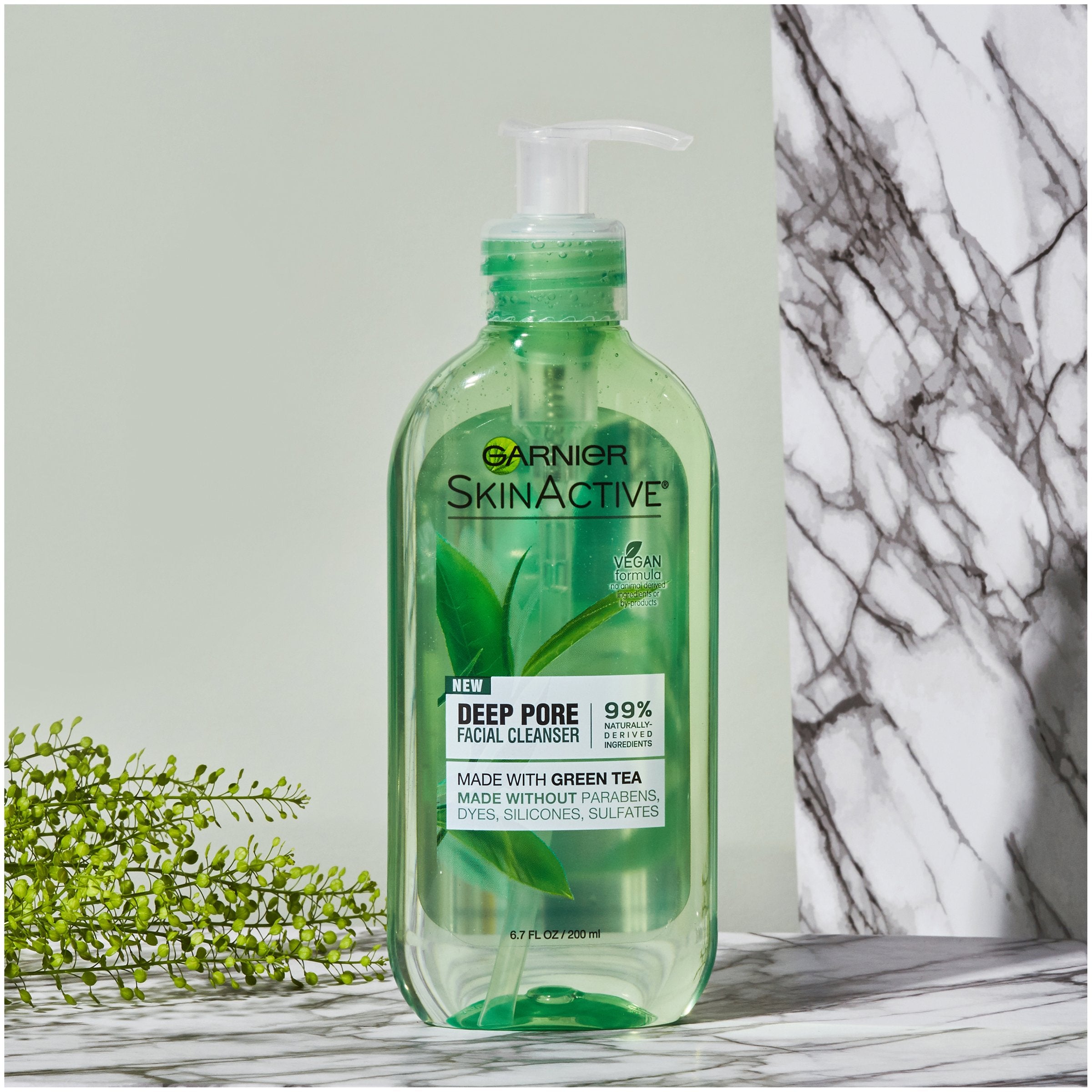 Garnier SkinActive green tea face wash packaging on a shelf