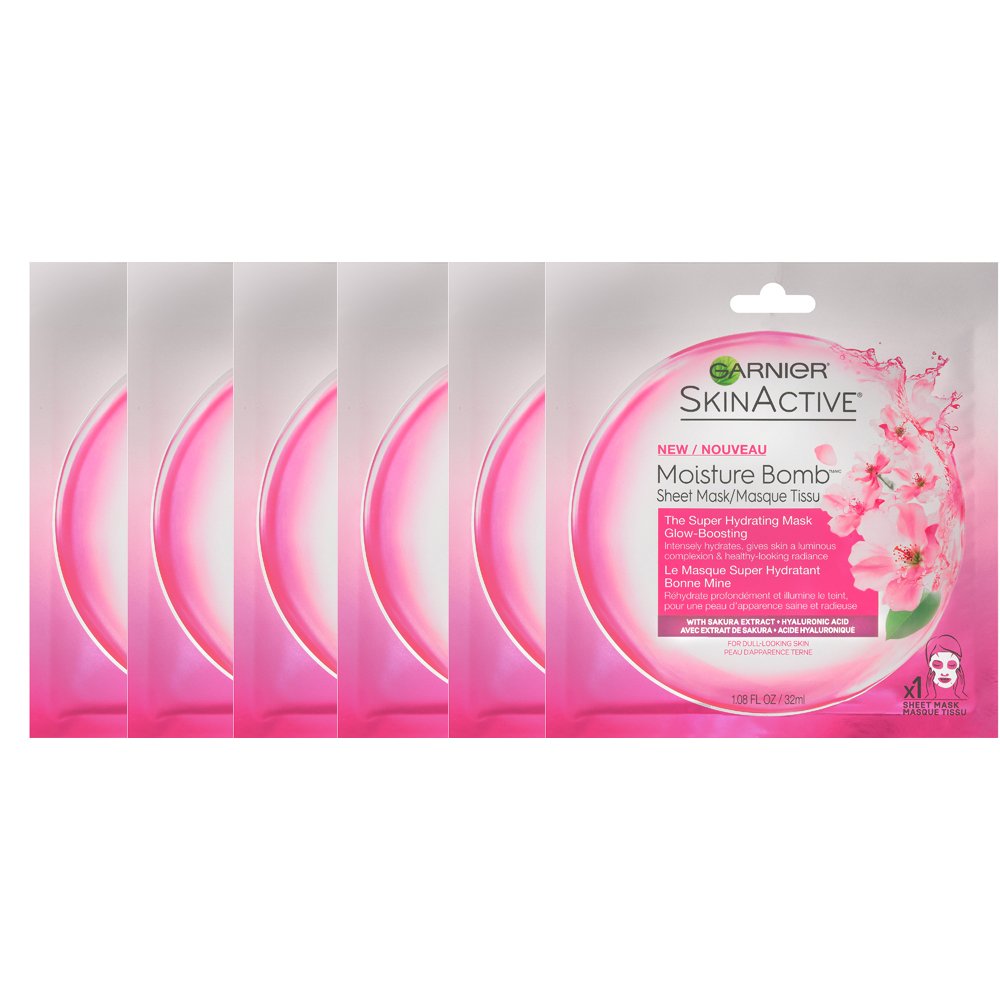 Garnier SkinActive hydrating sheet mask delivers serum-rich moisture, close-up.