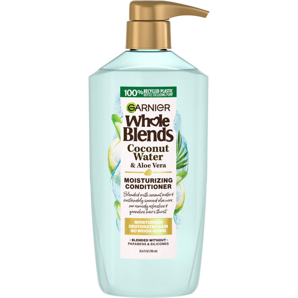 Garnier Whole Blends Coconut Water & Aloe Vera bottle front for refreshed normal hair
