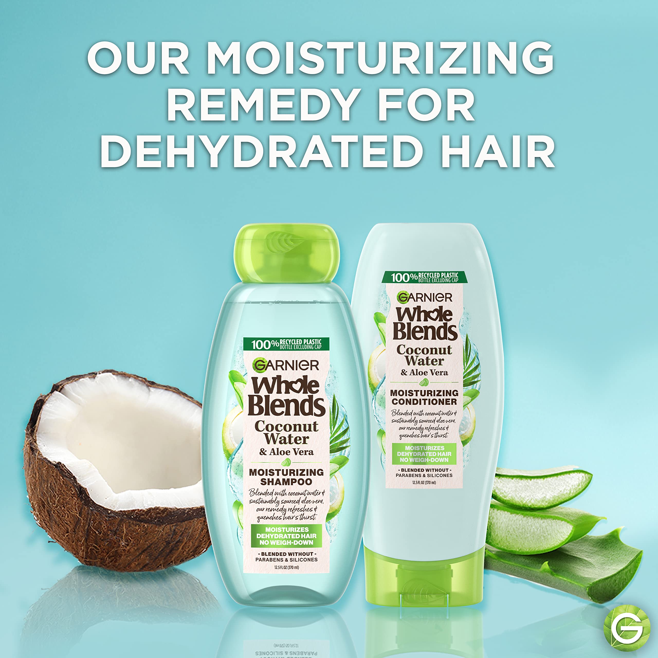 Garnier Whole Blends coconut water aloe vera label closeup highlighting natural ingredients