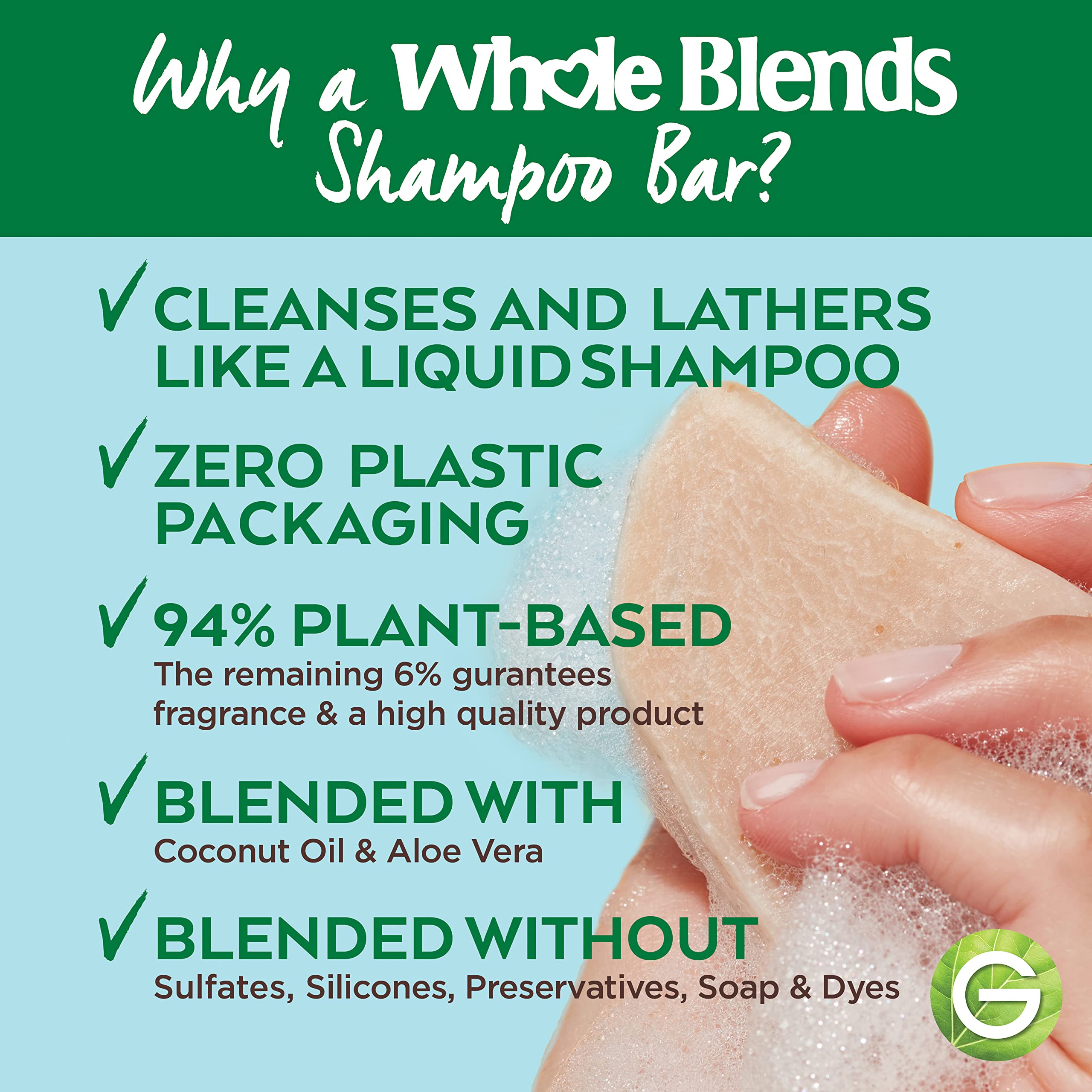 Garnier Whole Blends Hydrating Shampoo Bar foam in hand, ready for cleansing.