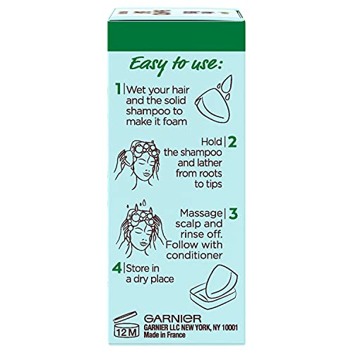 Garnier Whole Blends Hydrating Shampoo Bar plant-based ingredients highlighted in formula.