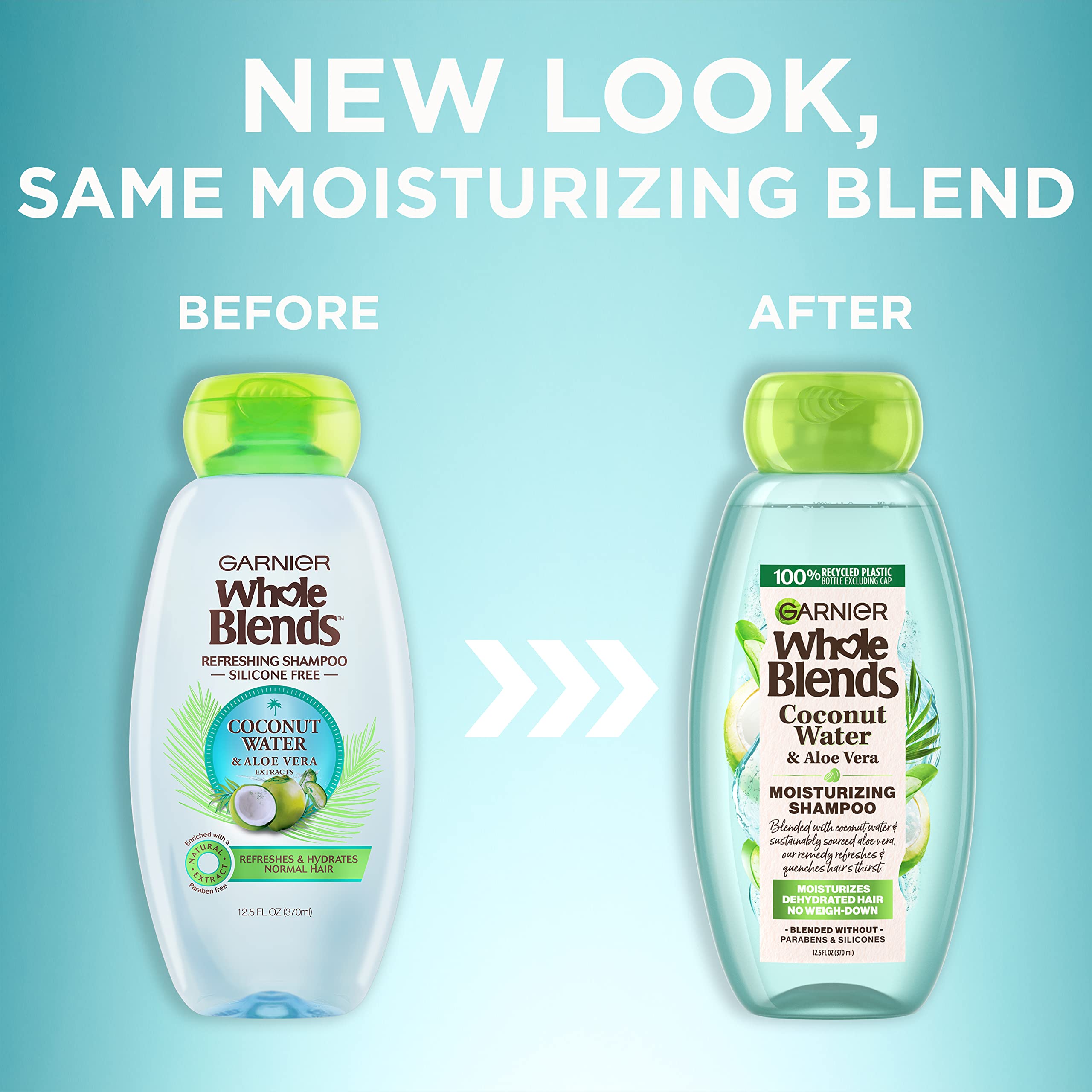 Garnier Whole Blends silky hair texture after use for smooth, manageable normal hair