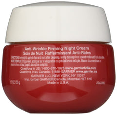 Garnier SkinActive Ultra-Lift Night Cream jar highlights Pro-Retinol and antioxidants for skin support.