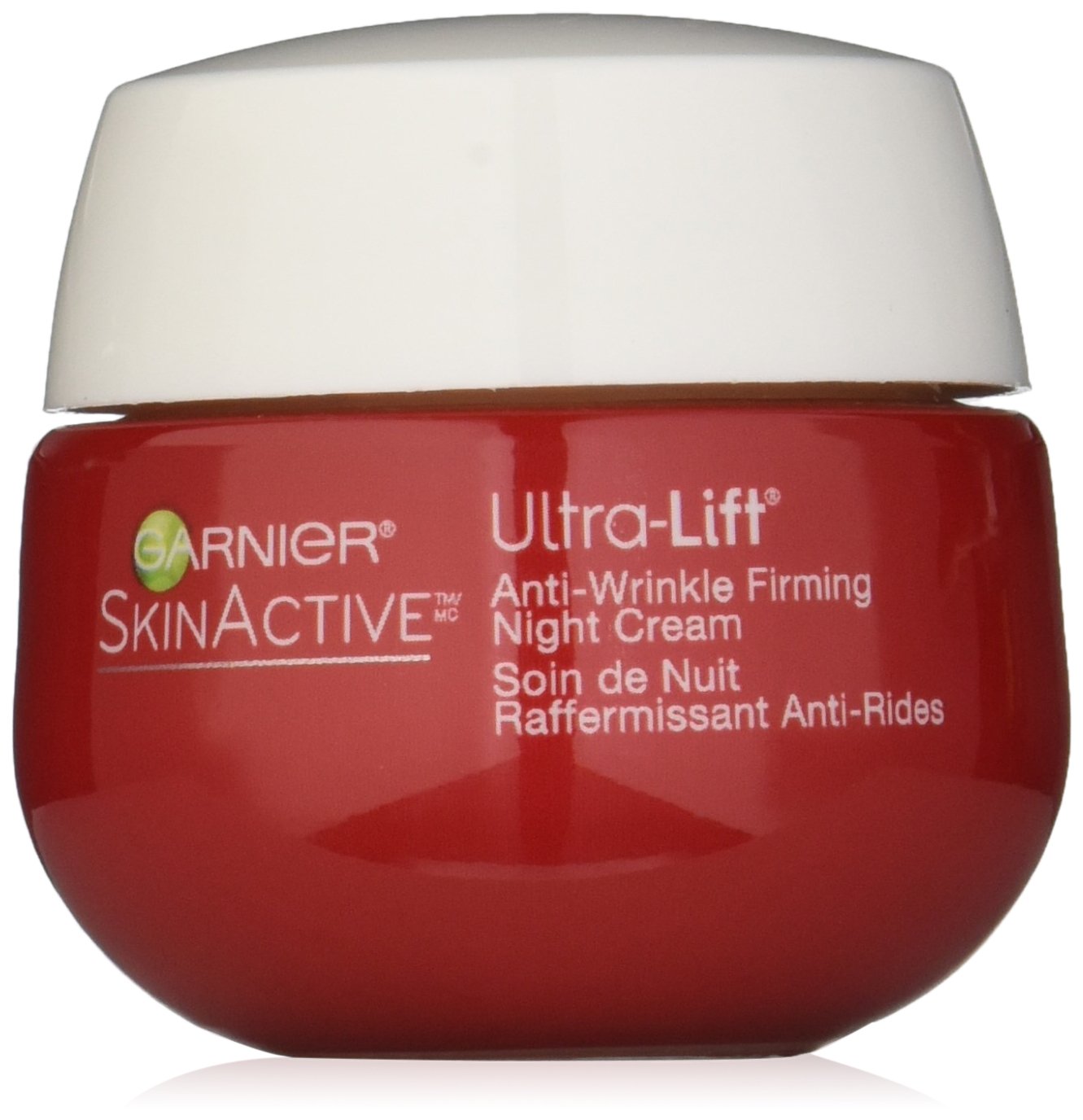 Garnier SkinActive Ultra-Lift Night Cream jar front shows premium packaging and overnight hydration.