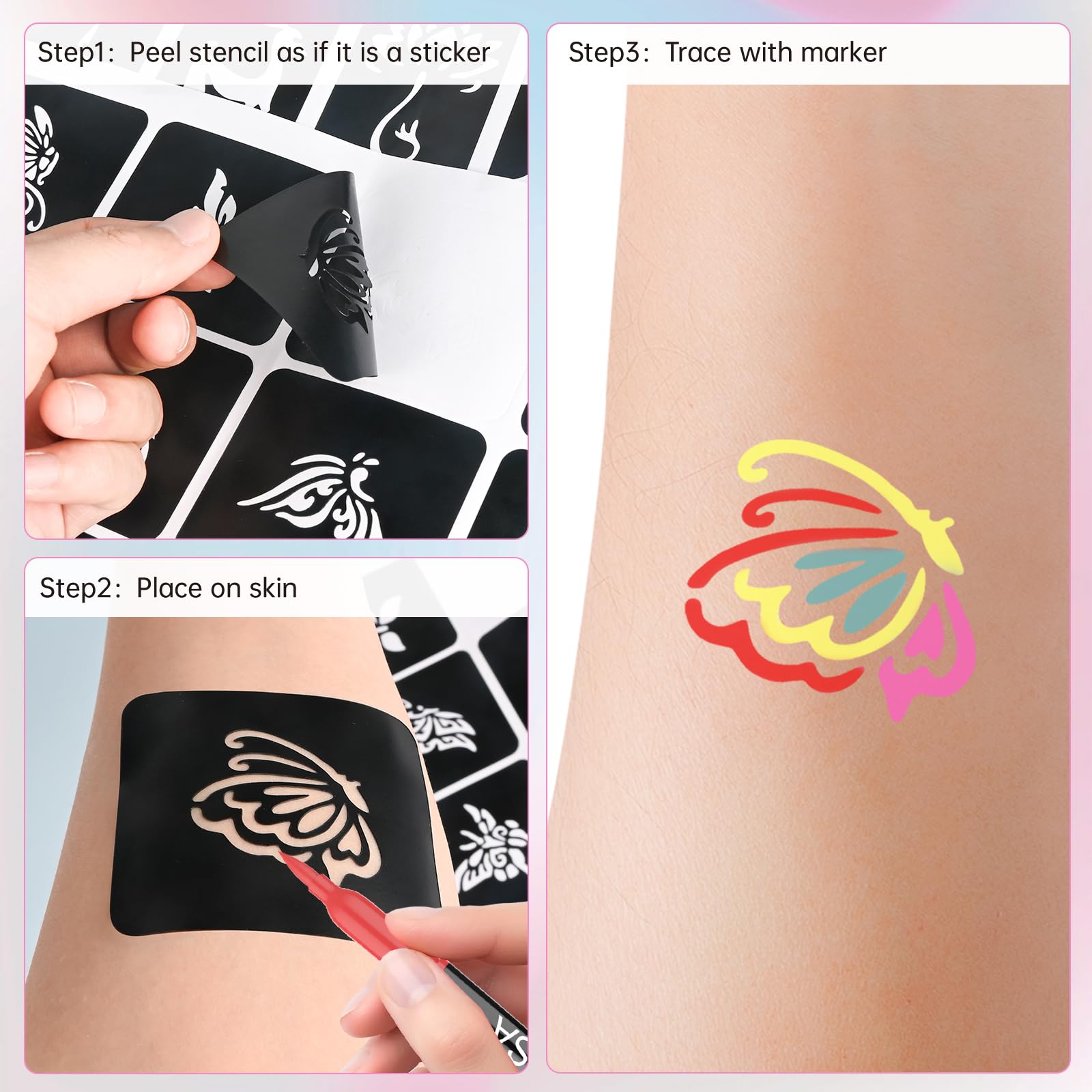 GARPGONA reusable stencils set with 64 designs for precise patterns.