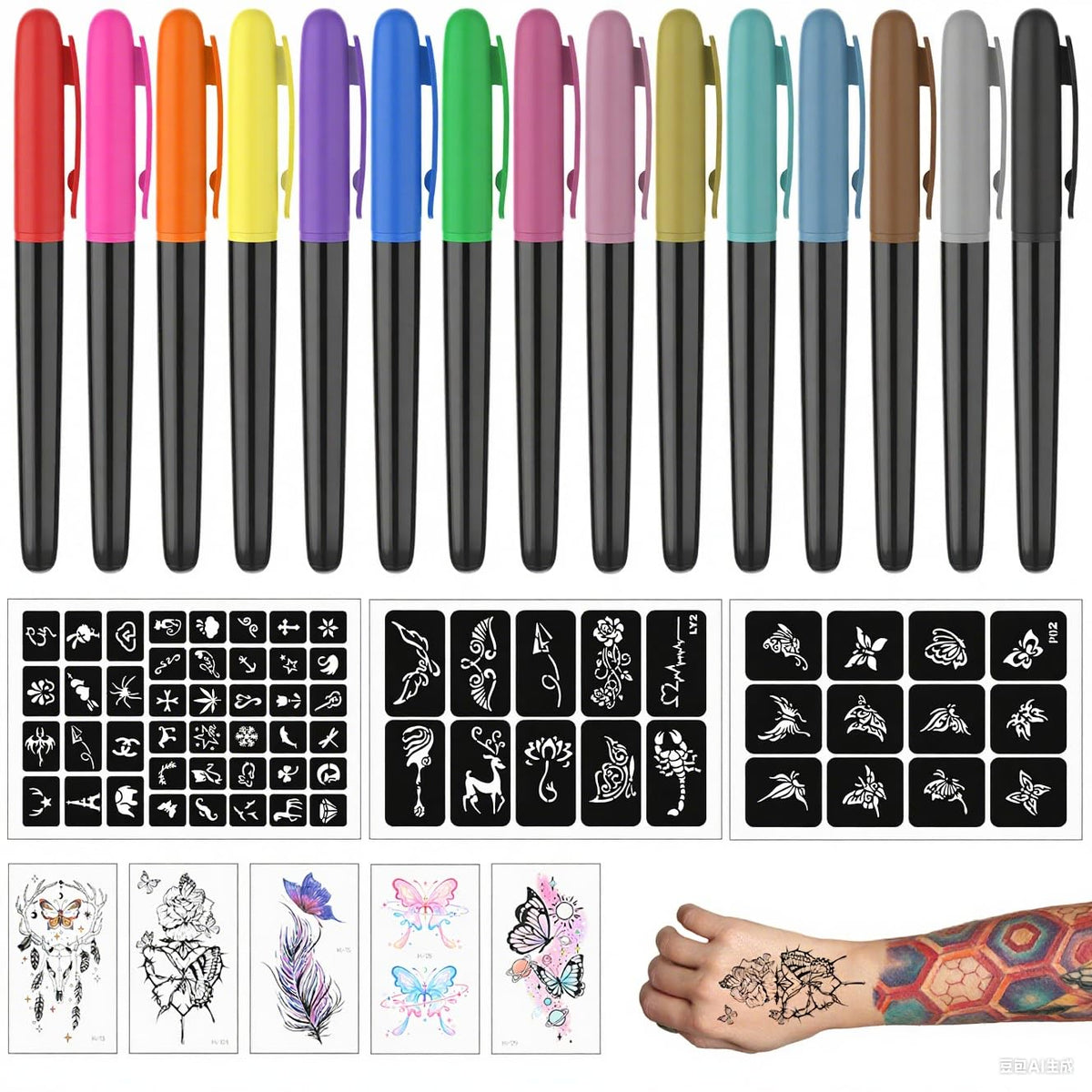 GARPGONA tattoo markers kit with 15 colors for vibrant body art.