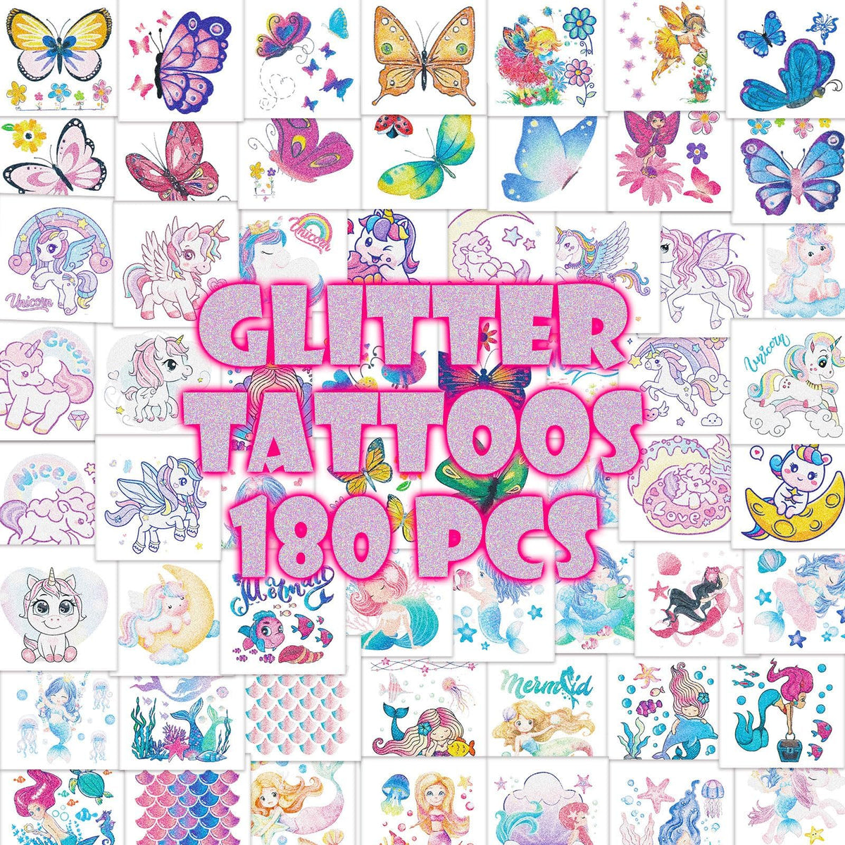 Garsellen Mermaid Glitter Tattoos butterfly-theme for kids party decoration and sparkly fun