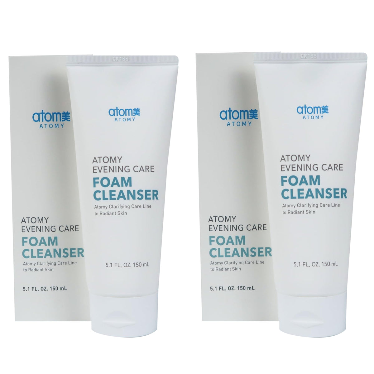 GASHINA STORY A.T.O.M.Y Evening Cleanser pack front with two bottles for routine use