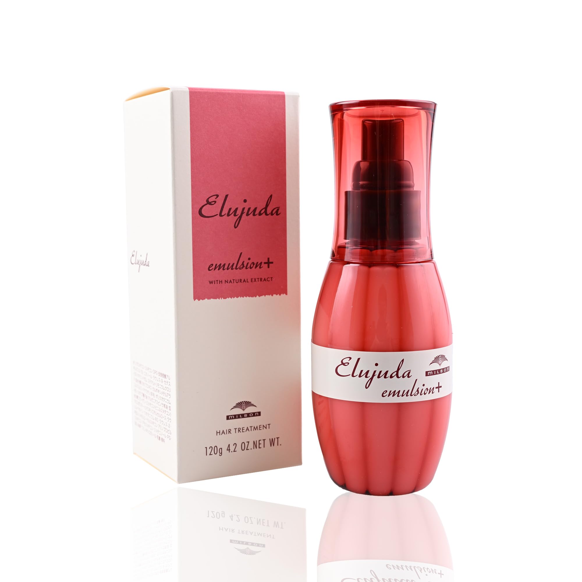 GASHINA STORY Mil-bon Elujuda Emulsion Plus bottle-pump provides precise hydration.