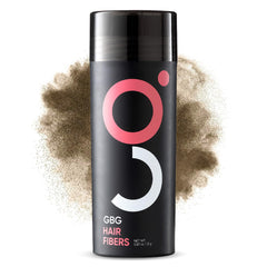 GBG Hair Fibers bottle close-up in light brown for thinning hair