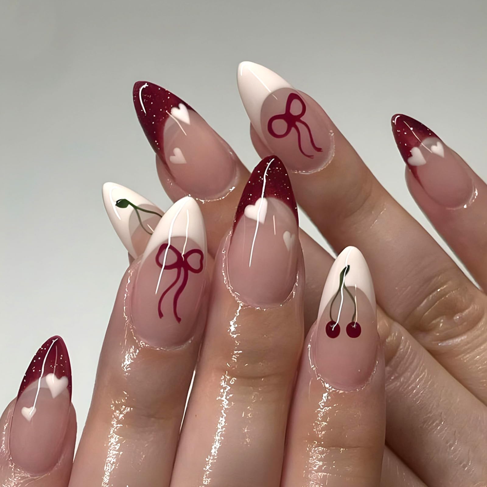 GCSQW 24-piece French tip nails pack with a glossy finish for at-home salon results.