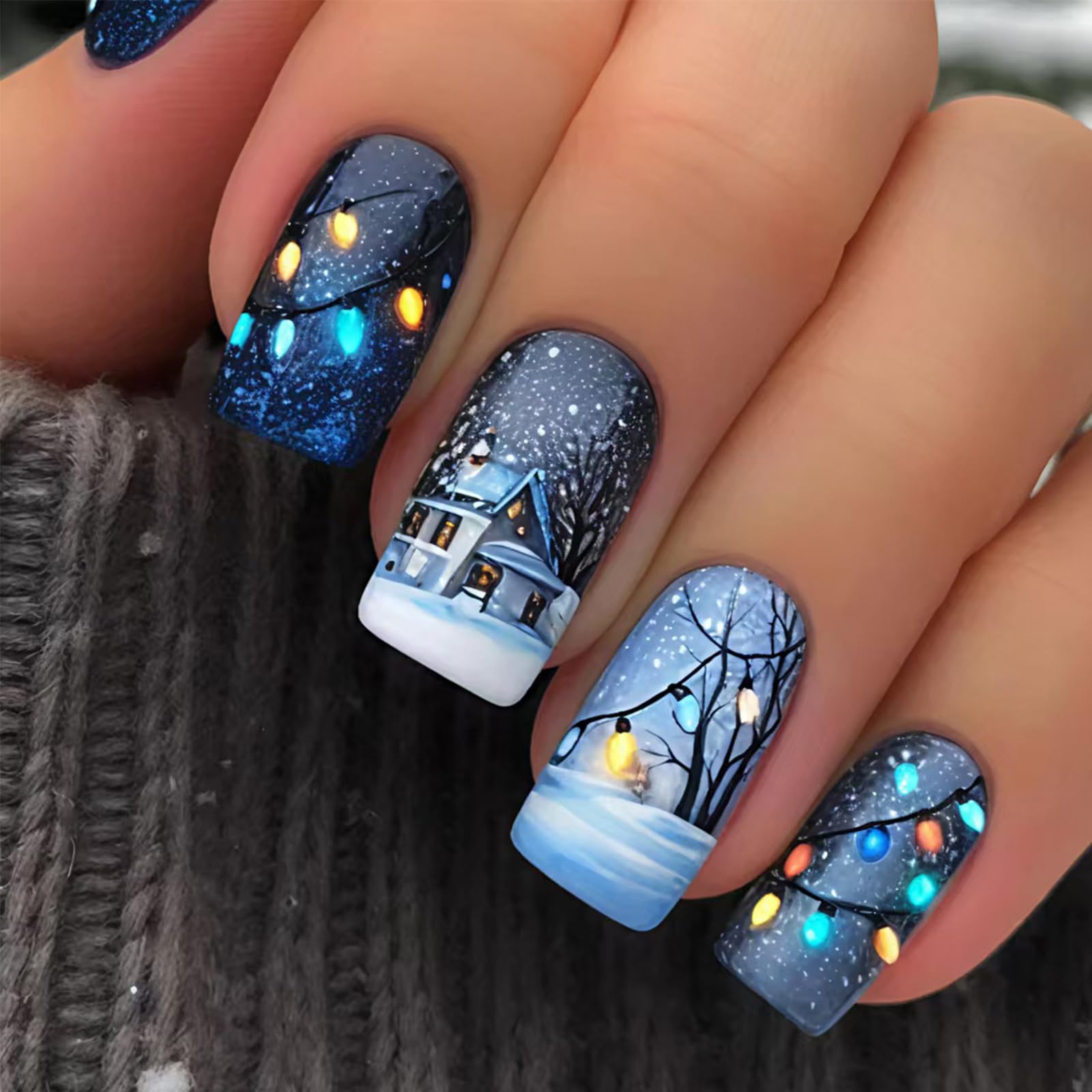 GCSQW Christmas press-on nails kit with lanterns design for easy at-home manicure