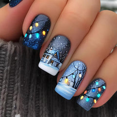 GCSQW Christmas press-on nails kit with lanterns design for easy at-home manicure