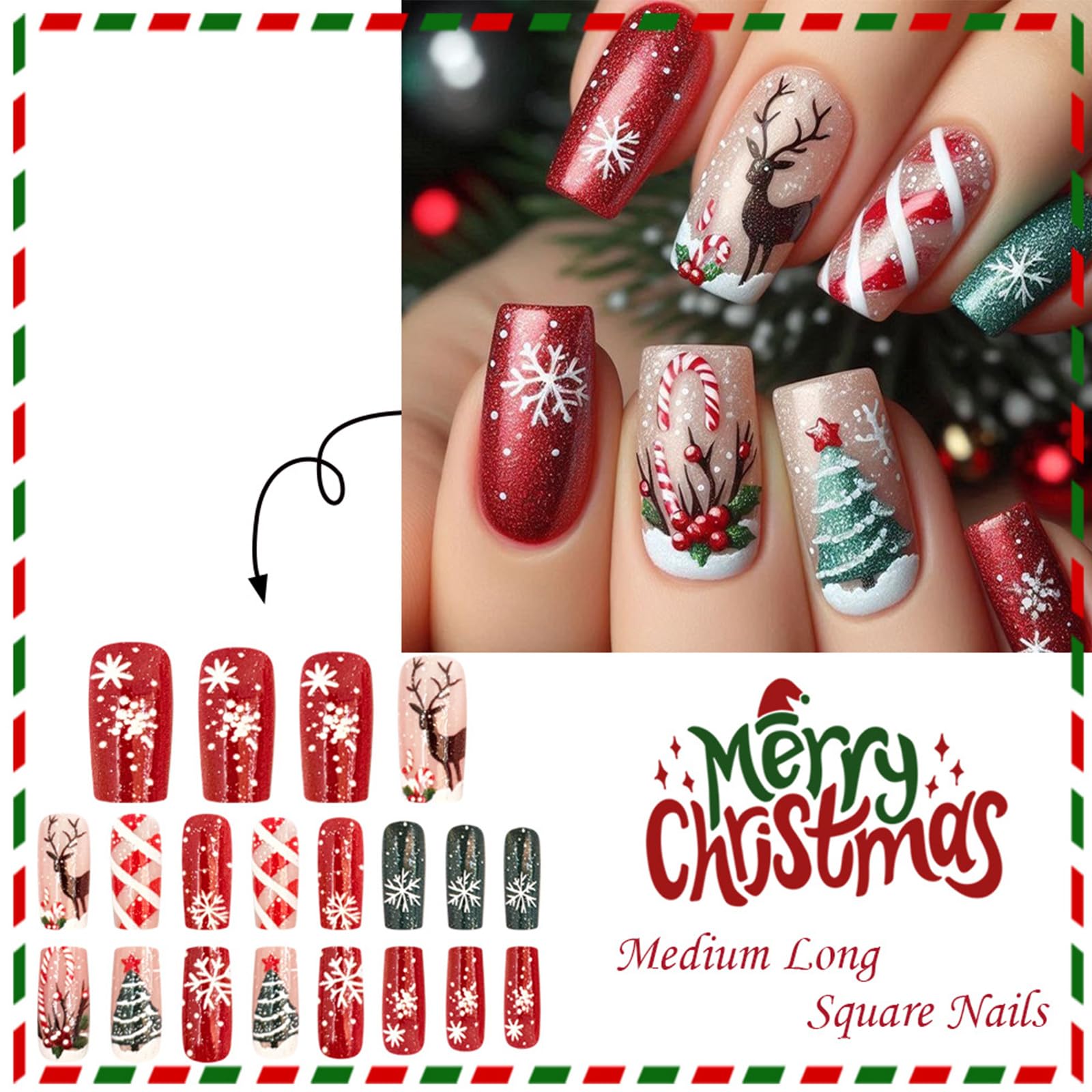 GCSQW Christmas nails with tree decor for party-ready nails in minutes.