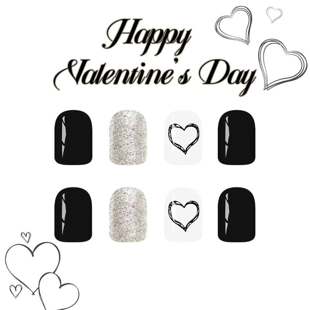GCSQW Valentines nails with silver glitter add subtle sparkle to celebrations.