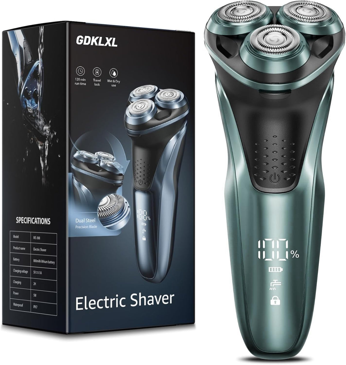 GDKLXL bright blue rechargeable razor for wet and dry shaving with 4D blades and trimmer
