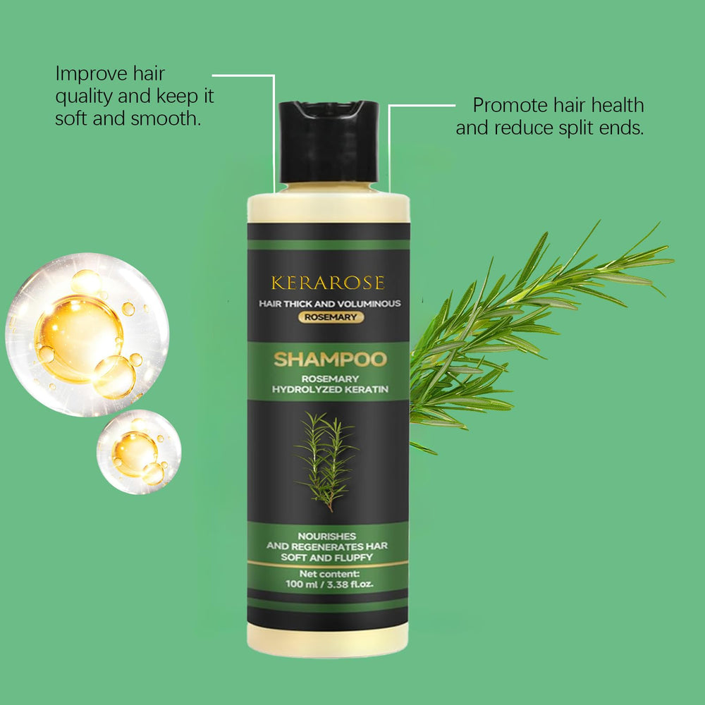 Close-up of Kerarose formula hints rosemary extract for revitalized scalp.