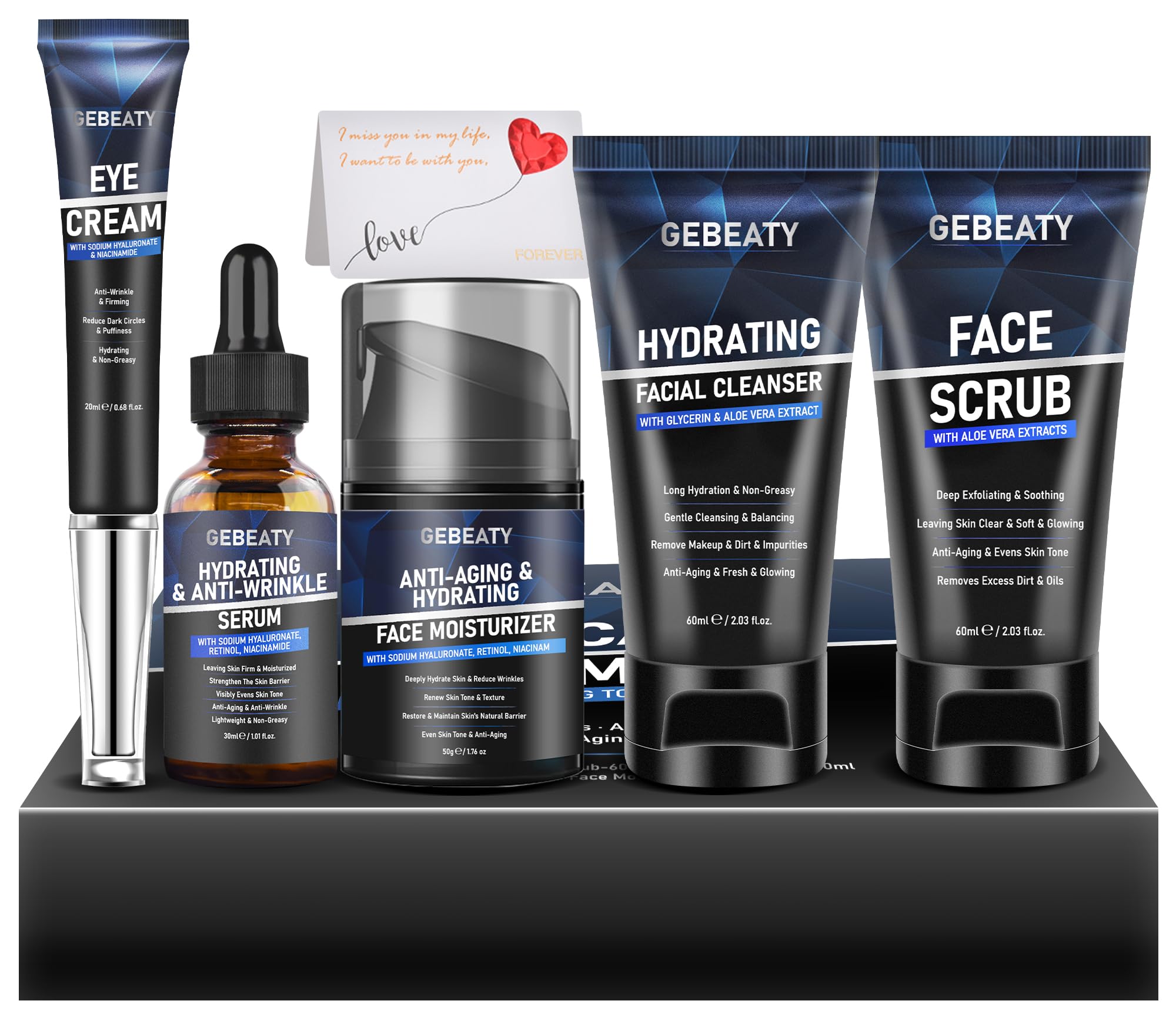 GEBEATY water-based cleanser in the men’s skin care kit for deep gentle cleansing.