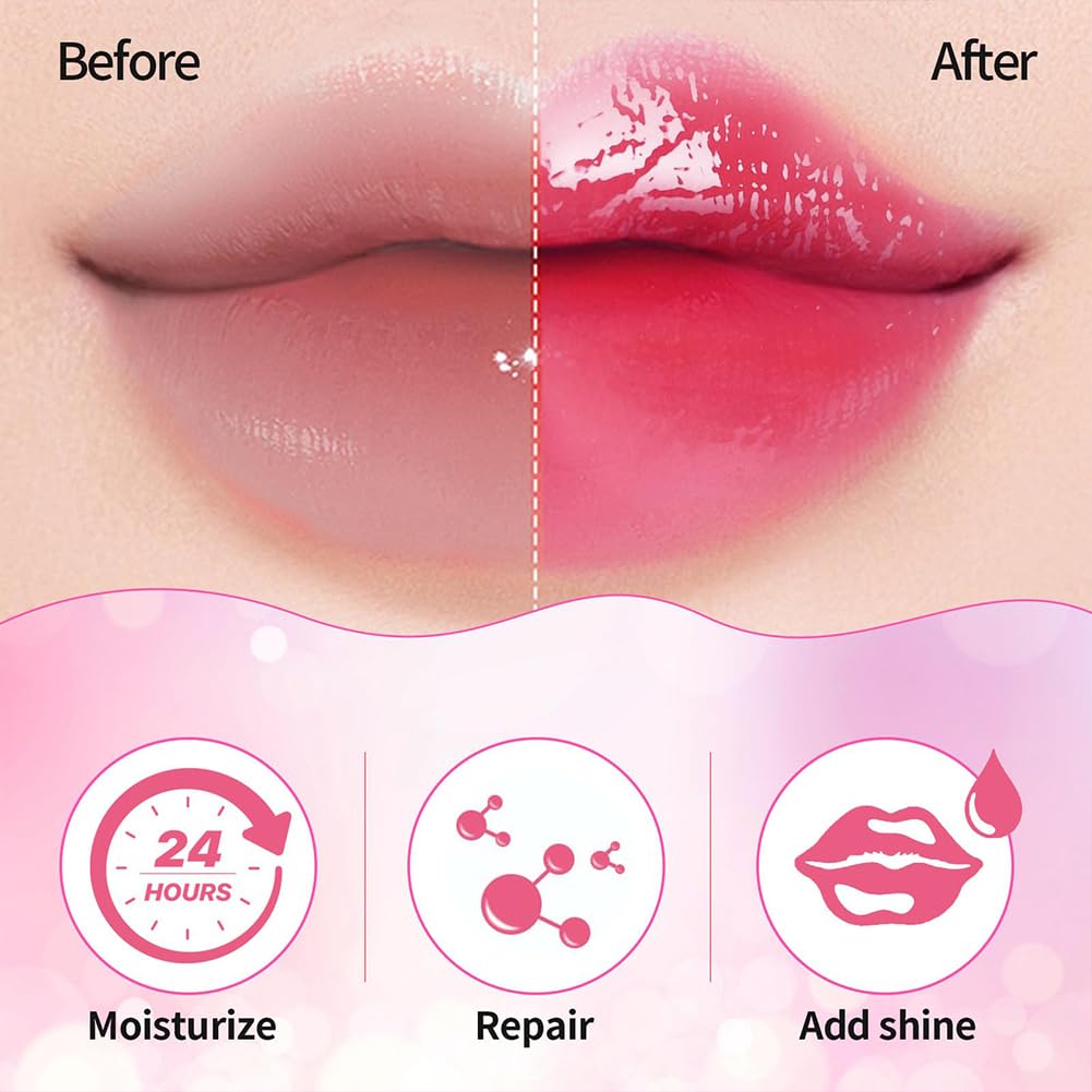 GECOMO Lip Glow Oil Raspberry applicator demonstrating easy lip care.
