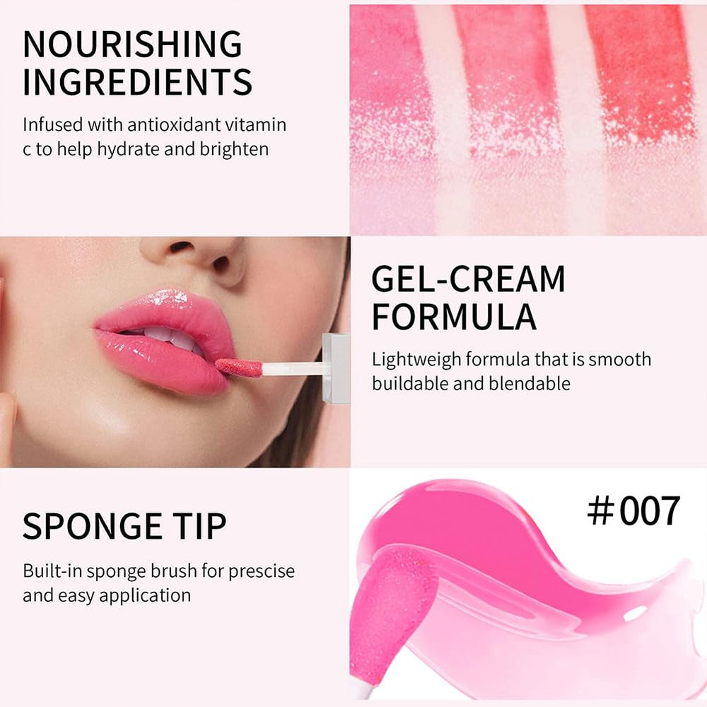 Front view of GECOMO Raspberry Lip Glow Oil packaging emphasizing clean ingredients.