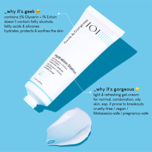 Hydration Station texture swatch showing translucent gel perfect for normal to oily skin