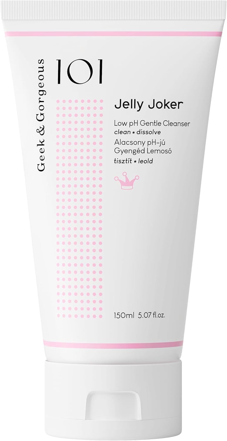 Geek & Gorgeous Jelly Joker bottle top view showing simple, gentle cleansing design for daily use.