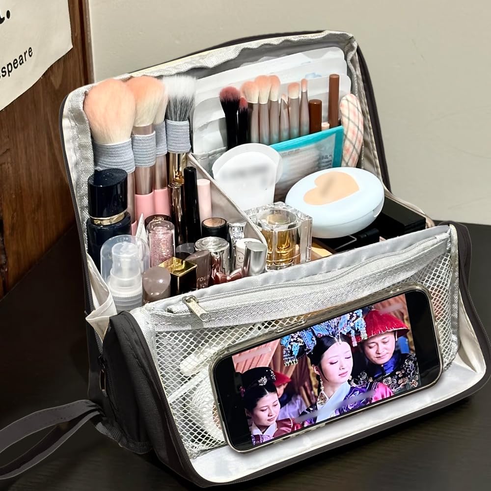 Geelraqaly standing makeup bag side view highlighting compact, portable design for daily use