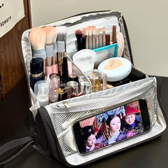 Geelraqaly standing makeup bag side view highlighting compact, portable design for daily use