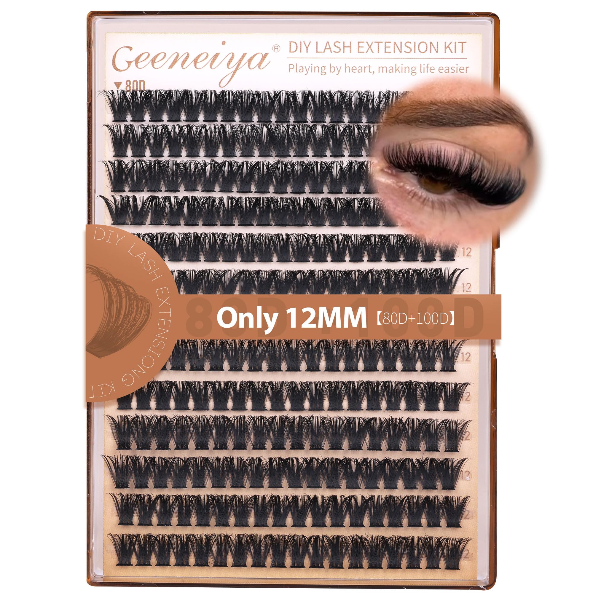 Geeneiya 12mm volume lash clusters for natural daily wear.