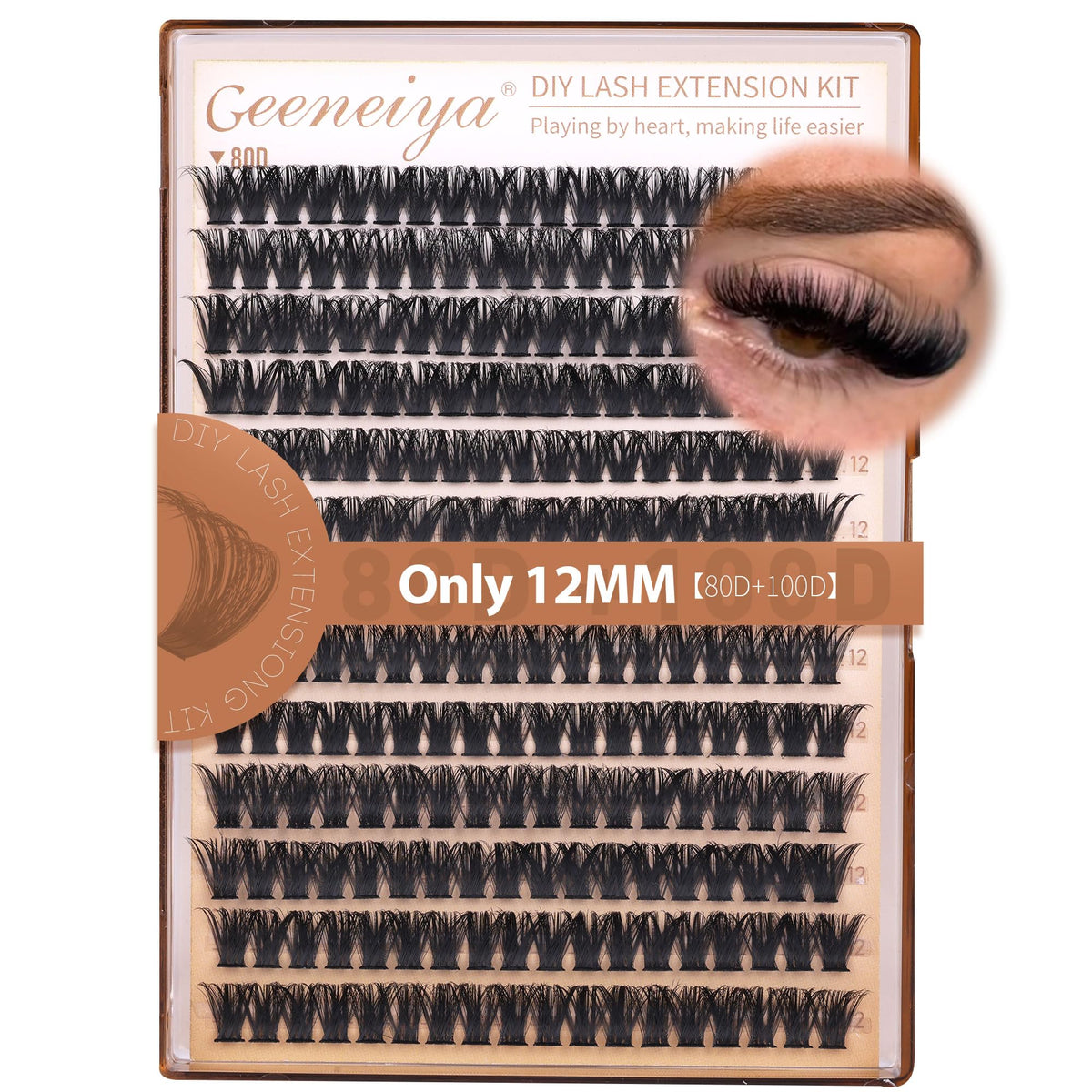 Geeneiya 12mm volume lash clusters for natural daily wear.