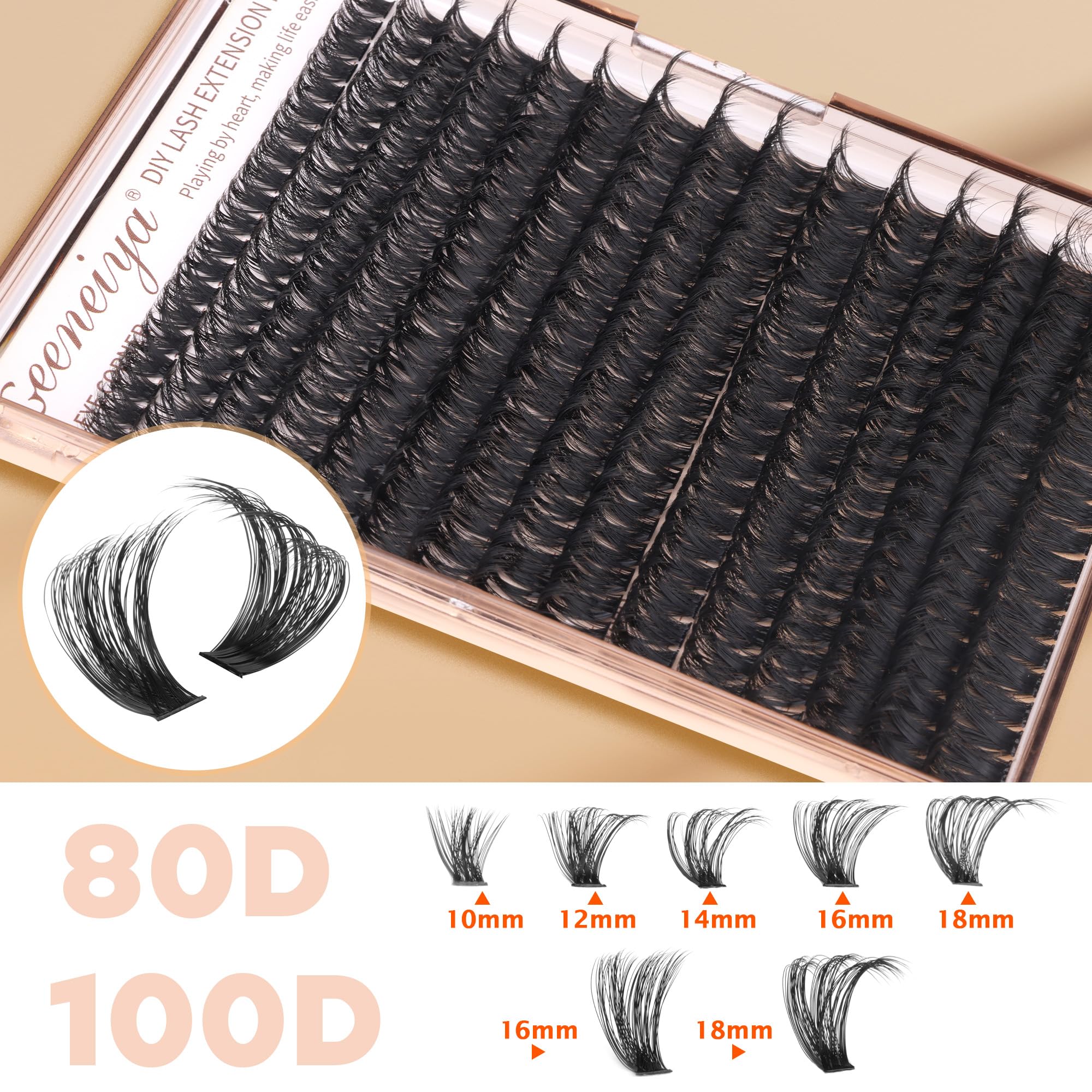 Geeneiya 16-18mm cluster lashes for full, dense volume