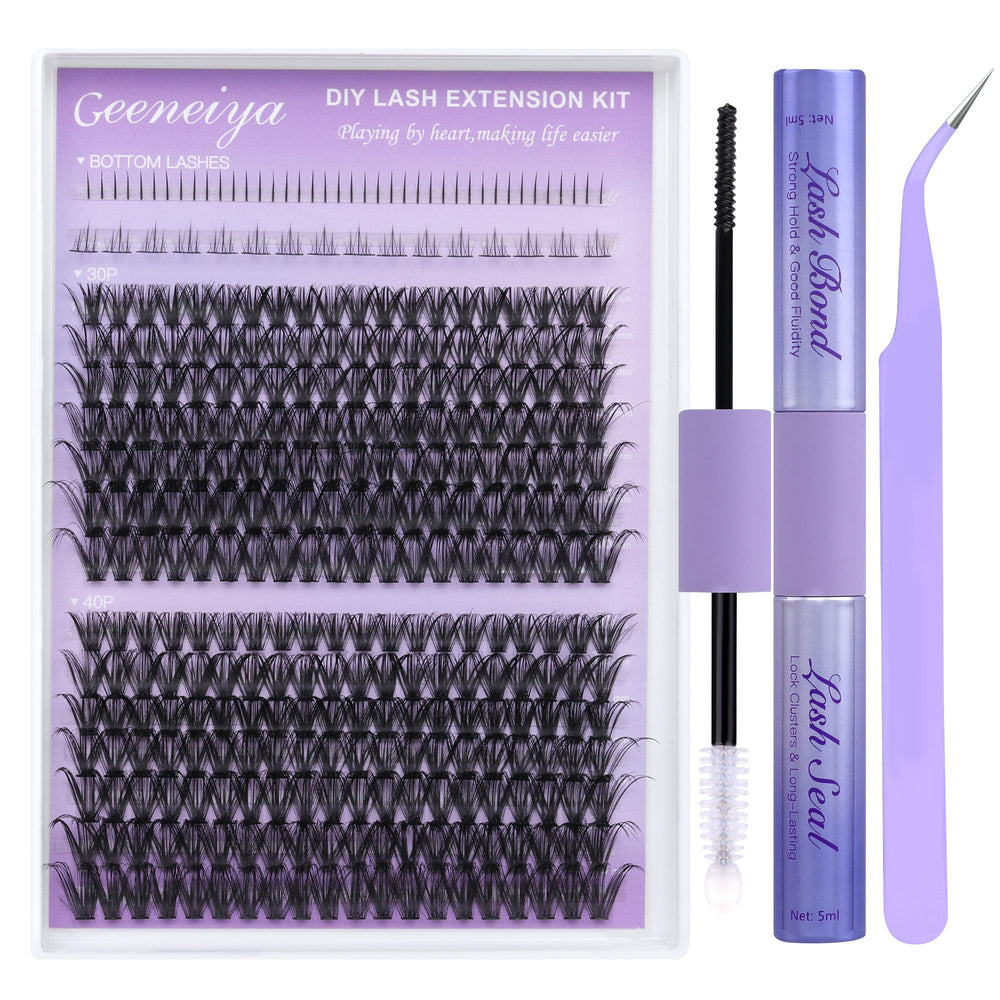 Geeneiya bottom lash kit contents for easy at-home DIY lash extensions.