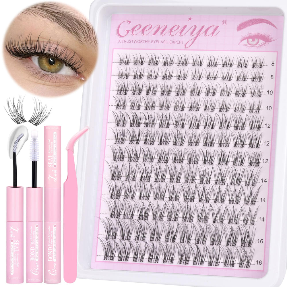 Geeneiya clear band lash clusters kit demonstration for natural-looking DIY lash art