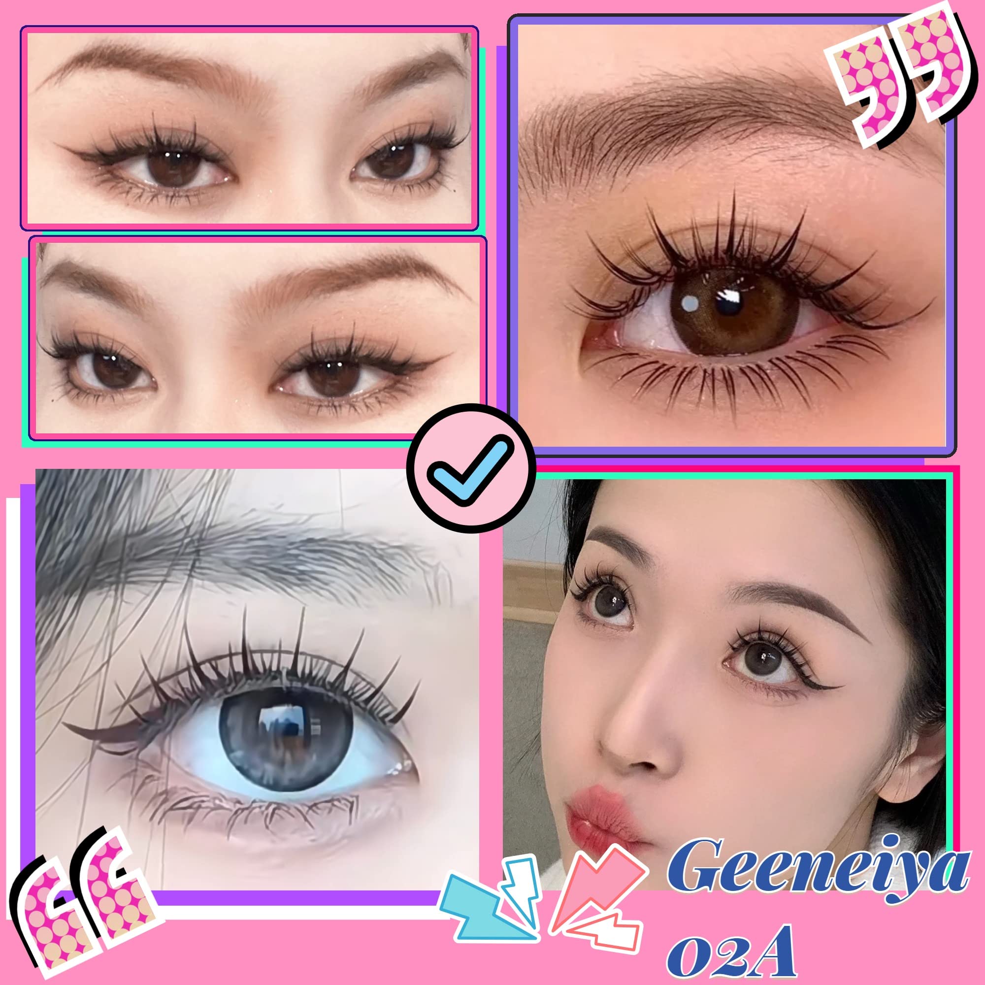 Geeneiya clear-band false eyelashes showing natural blend on eyelids.