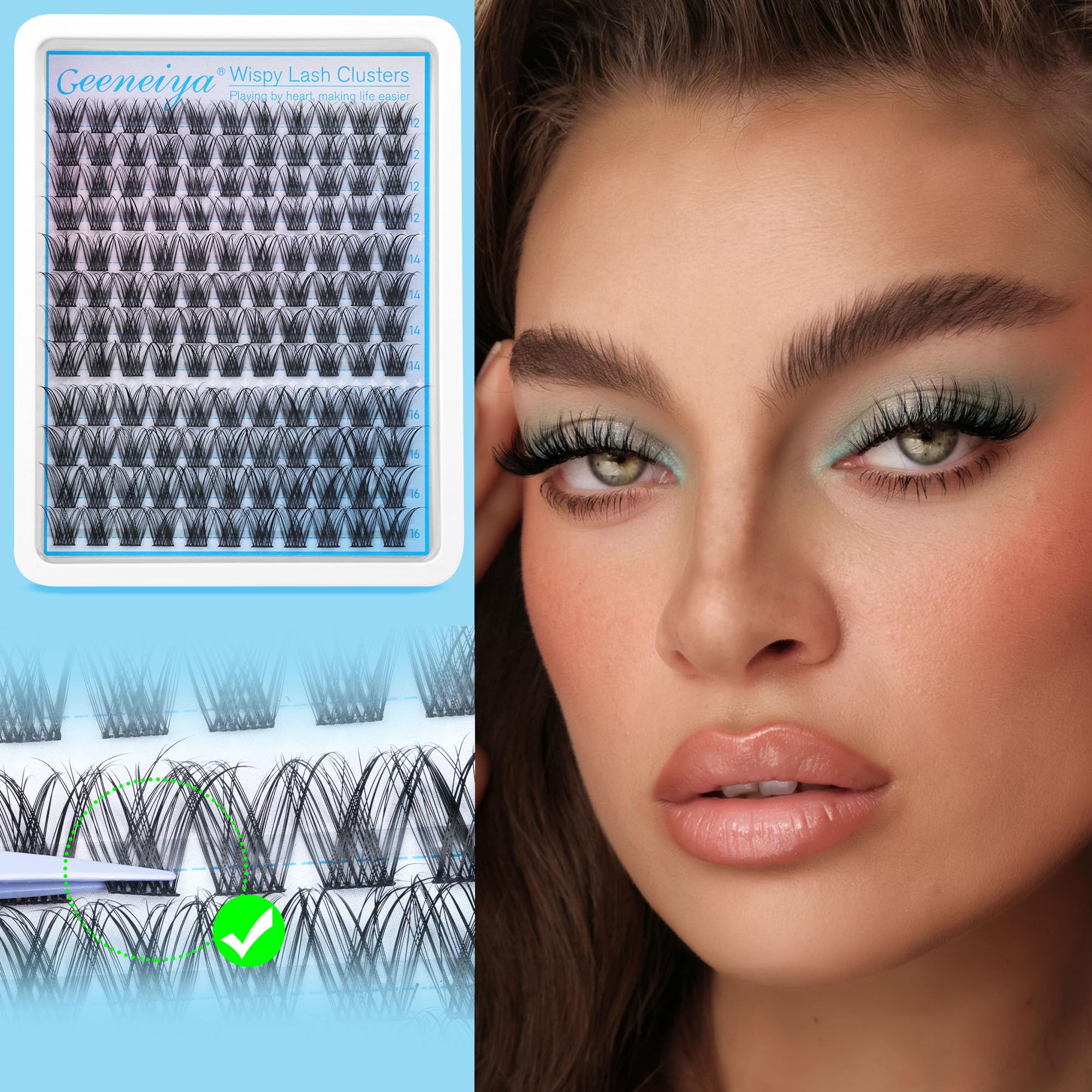 Geeneiya applying tips image illustrating tweezer-assisted placement for precision.