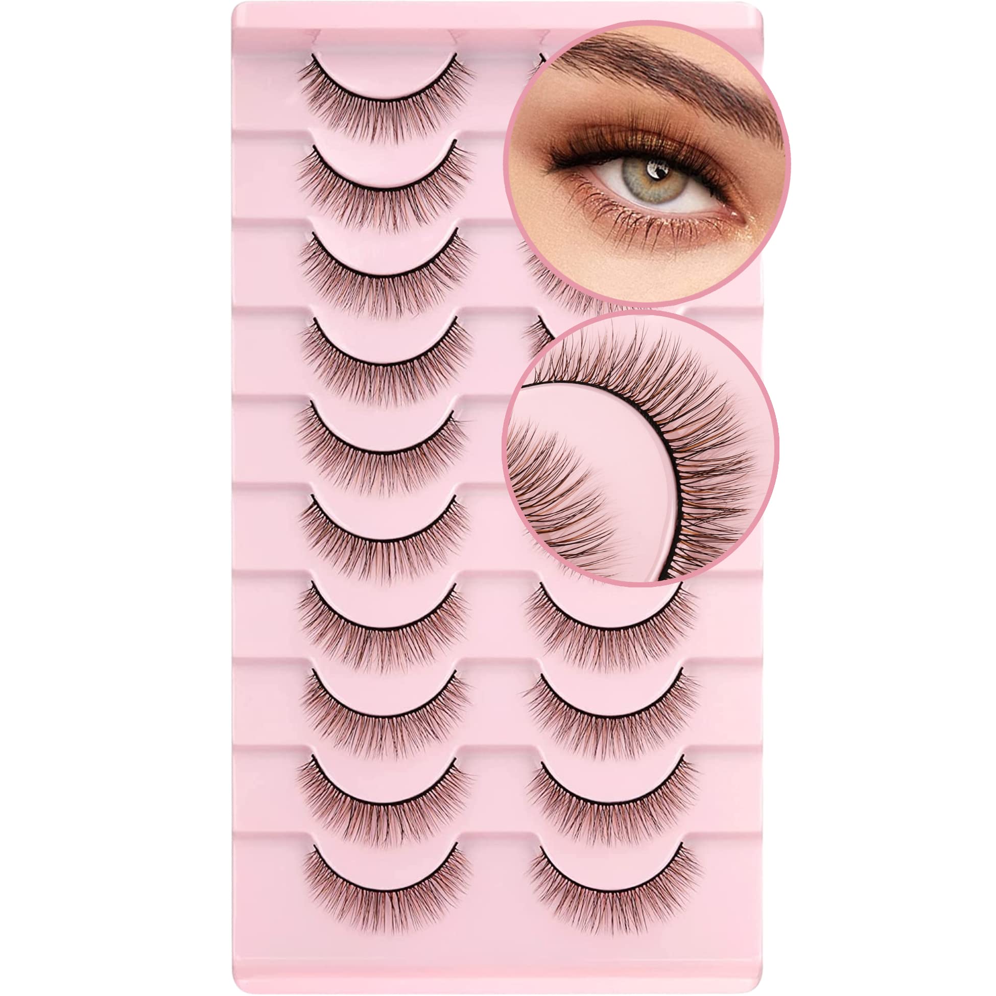 Geeneiya false eyelashes short wispy 10mm brown for natural daily lash look