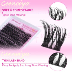 Hand applying Geeneiya Flora lash clusters for easy DIY results.