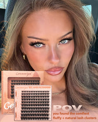 Geeneiya Fluffy Lash Clusters 3D fluffy effect highlights lifted eyes with lightweight fibers.