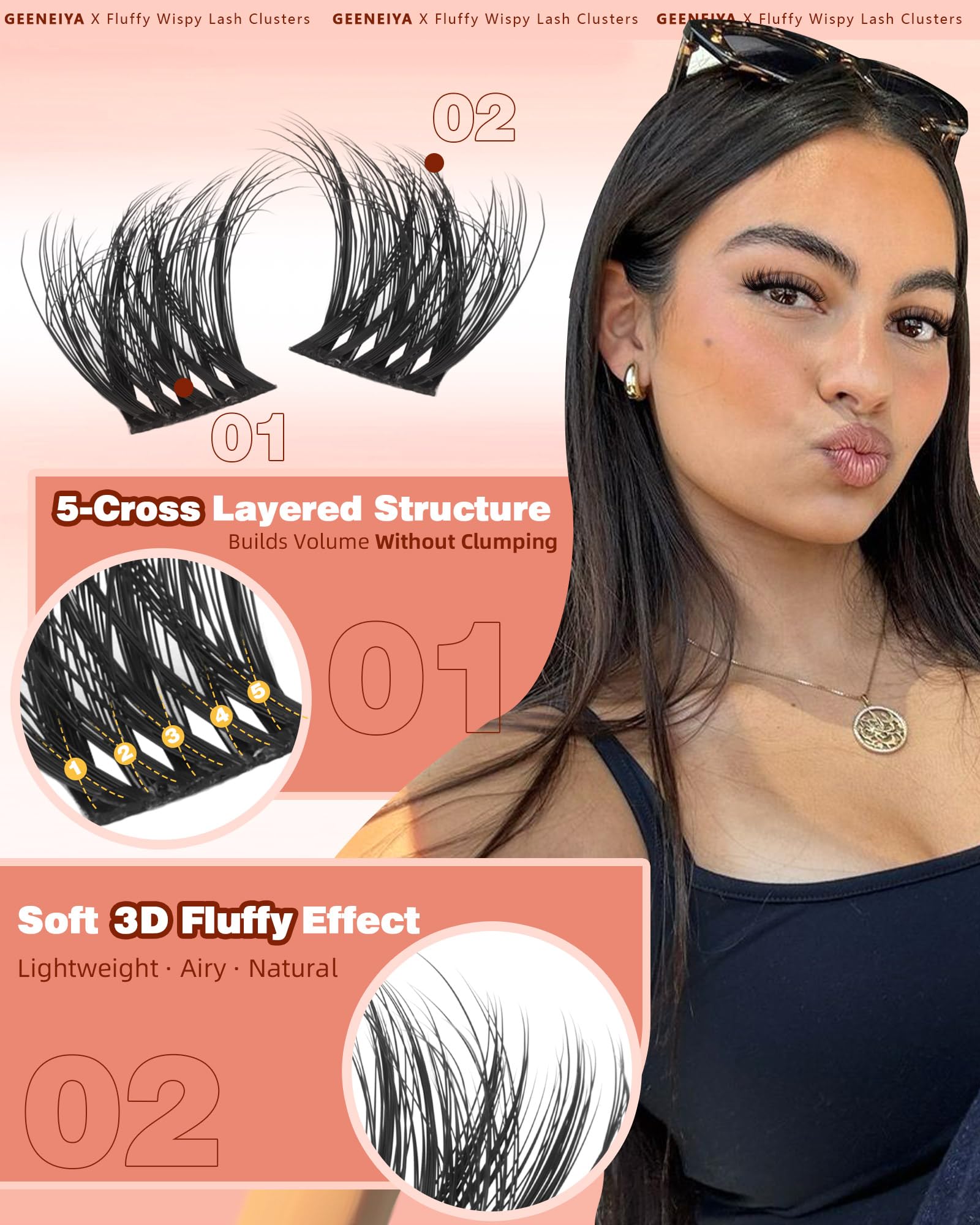 Geeneiya Fluffy Lash Clusters 5-cross layer design creates fuller, denser lashes without heaviness.