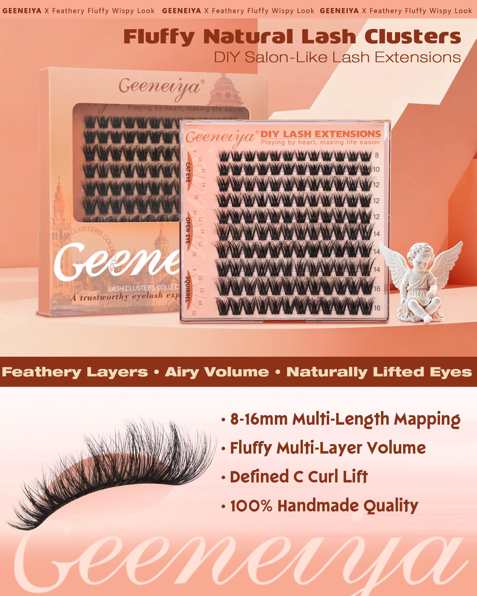 Geeneiya Fluffy Lash Clusters handmade premium fibers for durable, reusable wear.