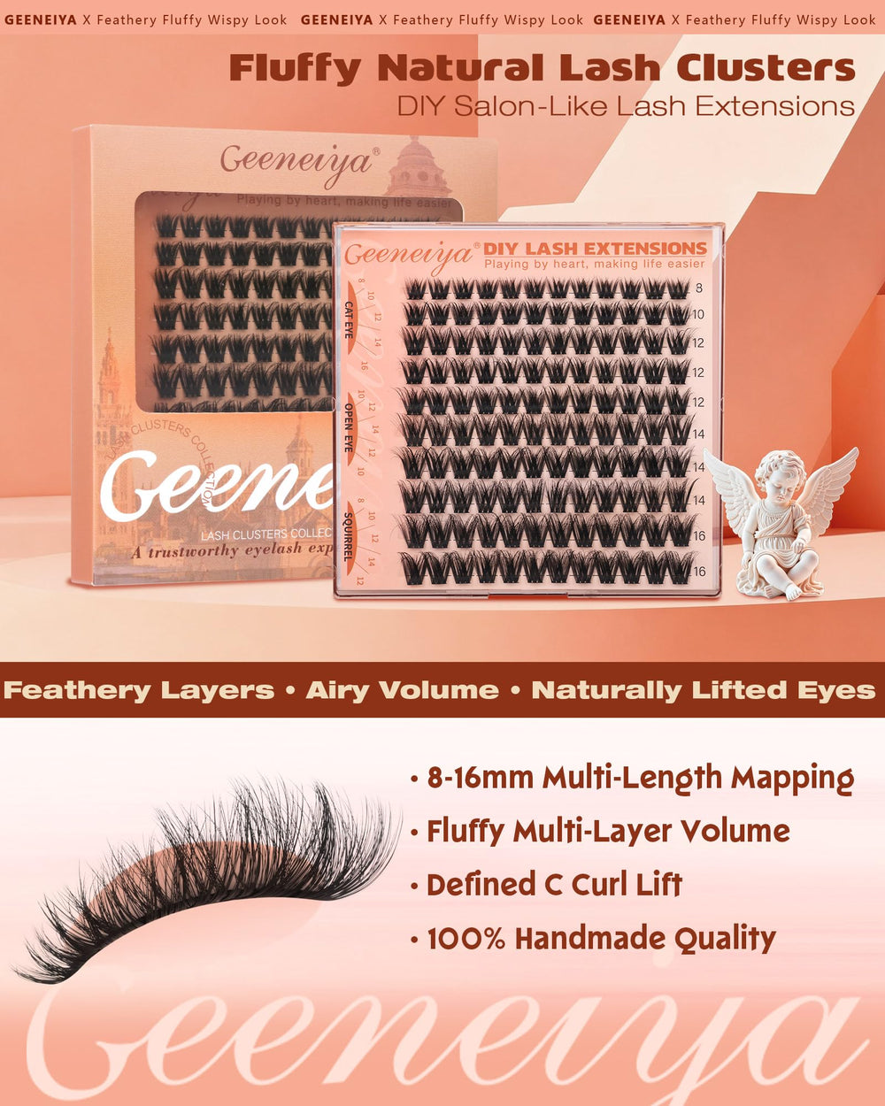 Geeneiya Fluffy Lash Clusters handmade premium fibers for durable, reusable wear.