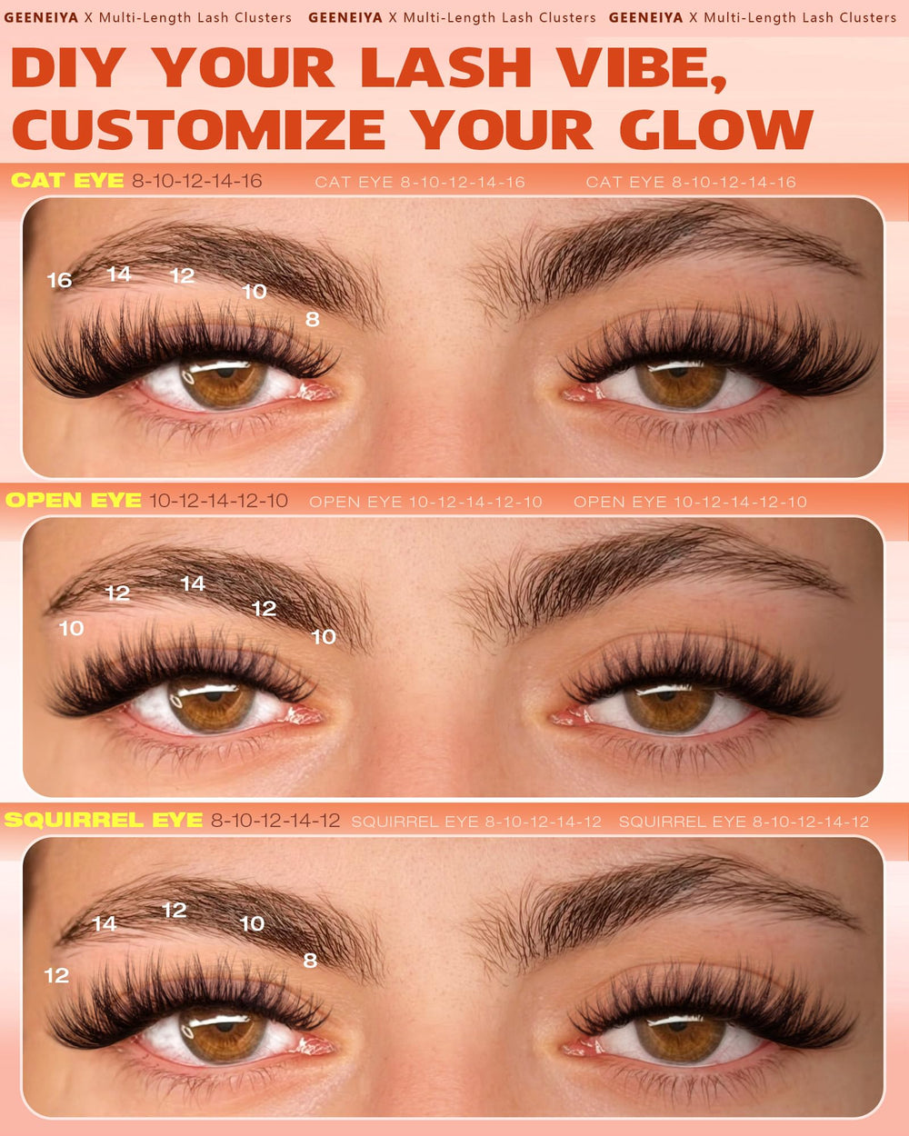 Geeneiya Fluffy Lash Clusters quick-apply clusters for versatile cat-eye or open-eye looks.