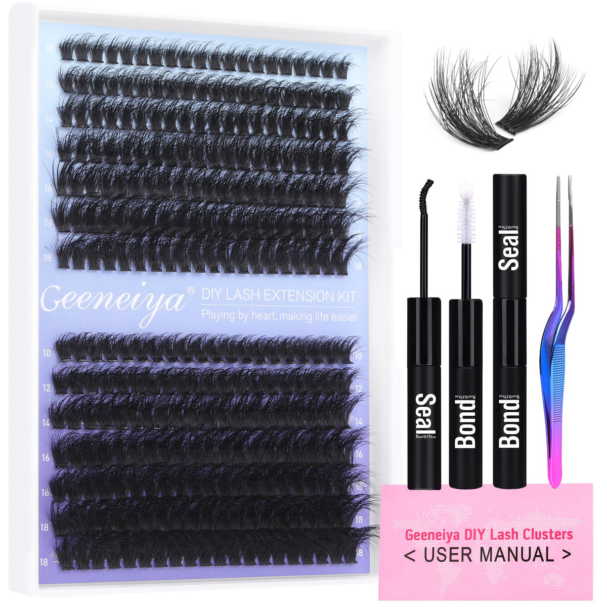 Geeneiya lash extension kit full set for at-home lash makeovers.