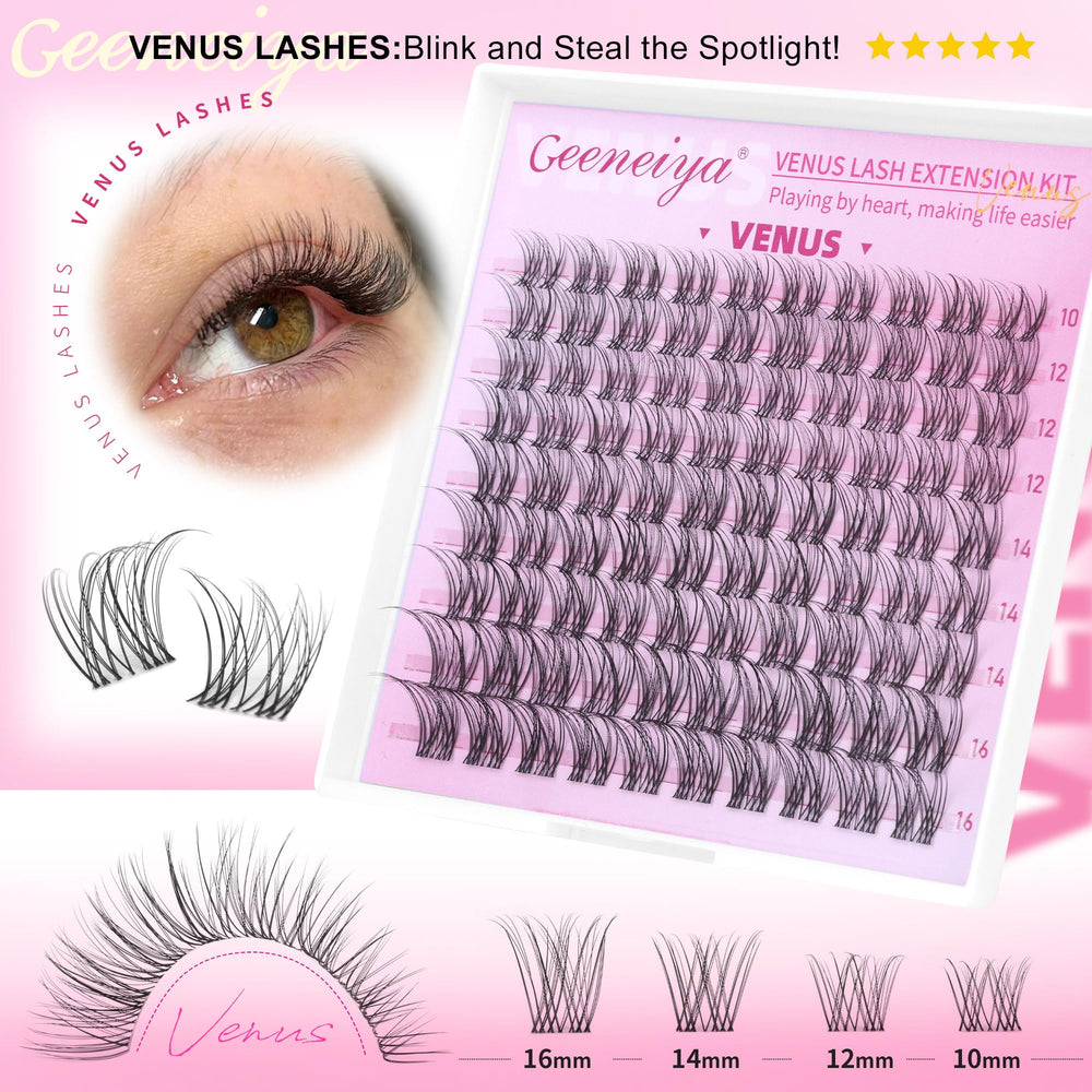 Geeneiya VENUS lash clusters for layered volume and easy DIY application.