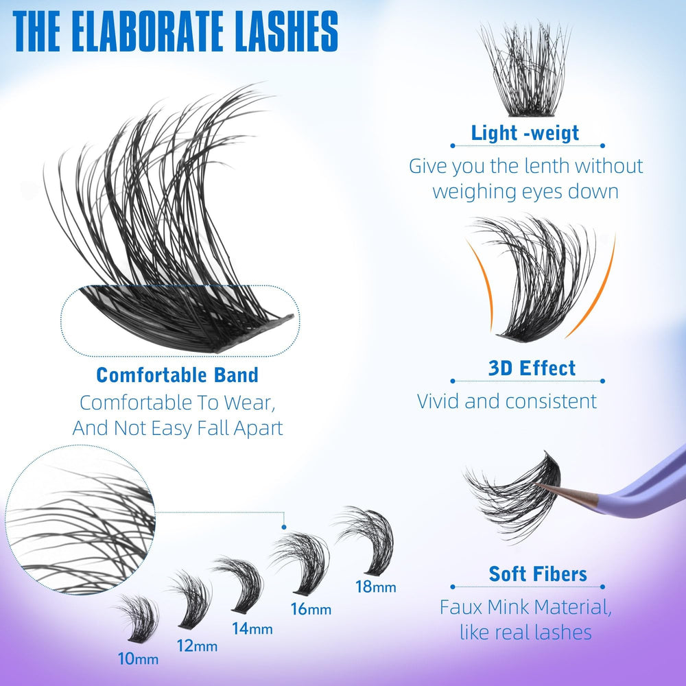 Geeneiya wispy cluster lashes in varying lengths for styles.