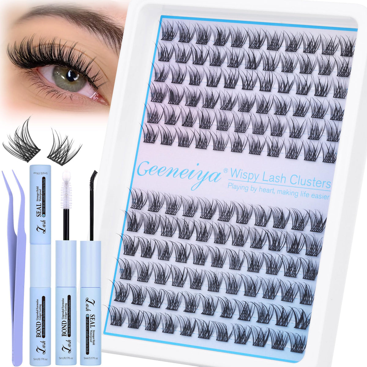 Geeneiya wispy lash clusters 10-12mm blend naturally with real lashes for everyday wear